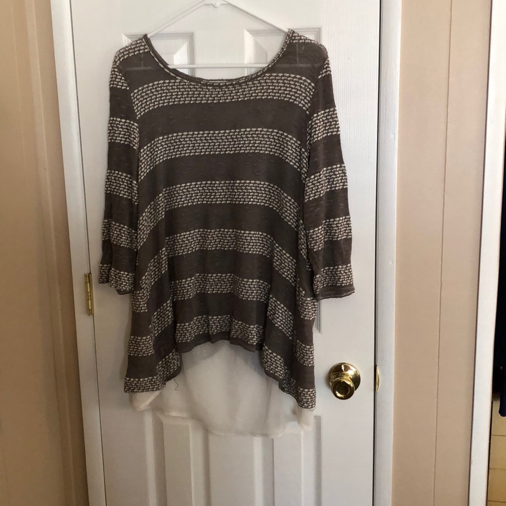 Striped thin sweater with chiffon top